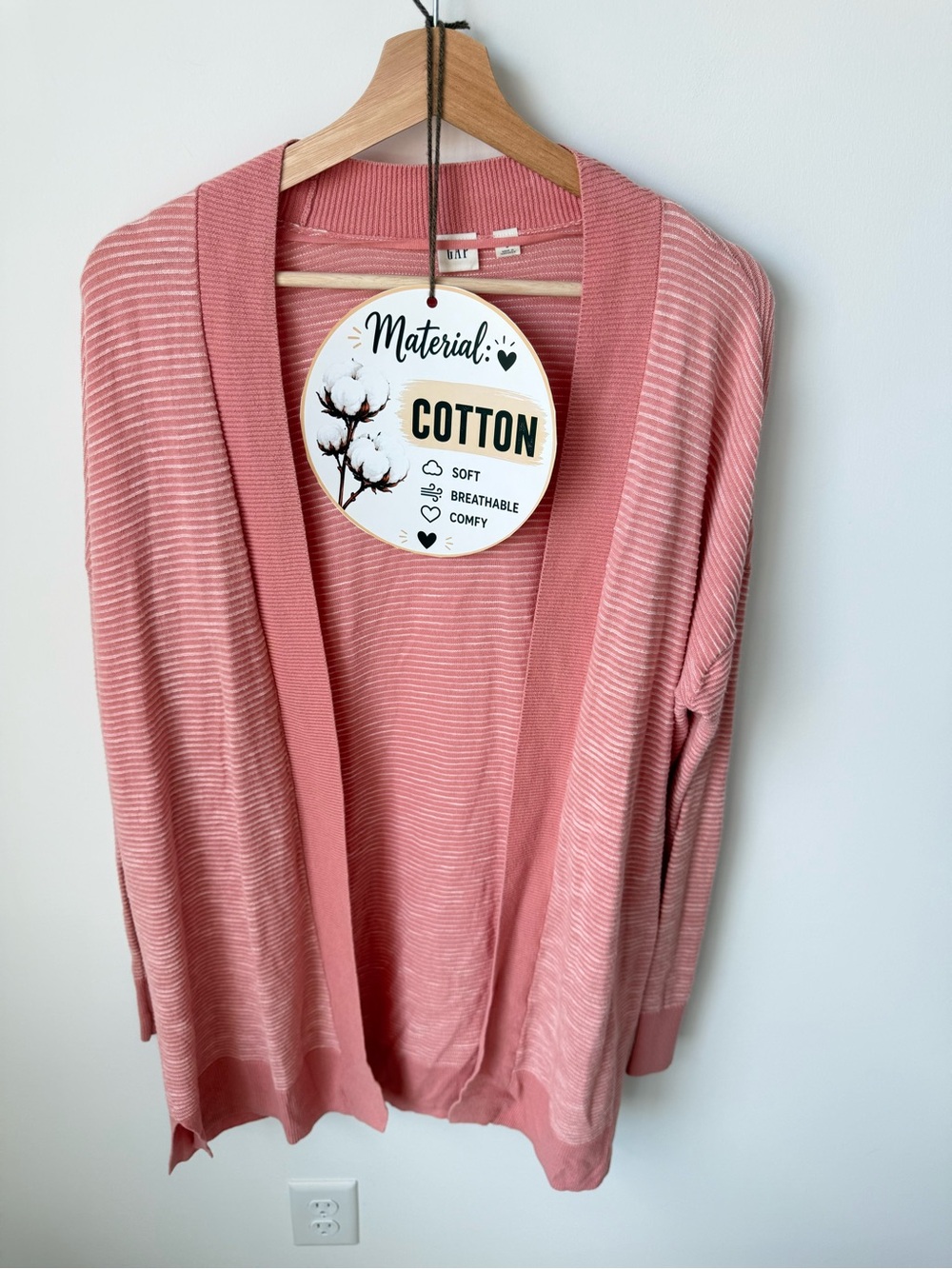 GAP 100% Cotton Open-Front Pink Women's Cardigan | S